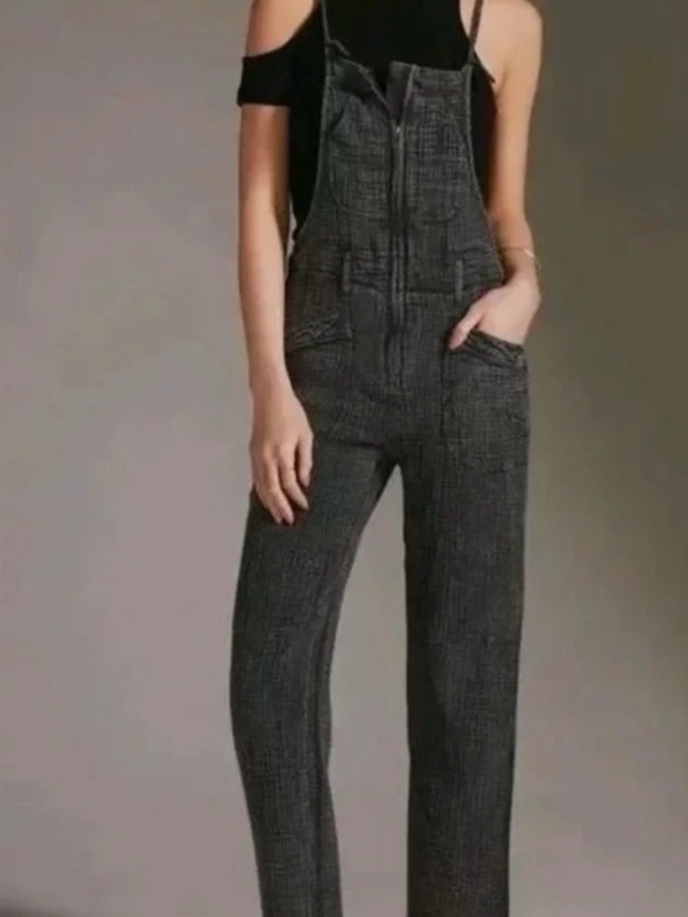 Anthropologie Pilcro Gauzy Painter Overalls Jumpsuit Washed Black Size 28